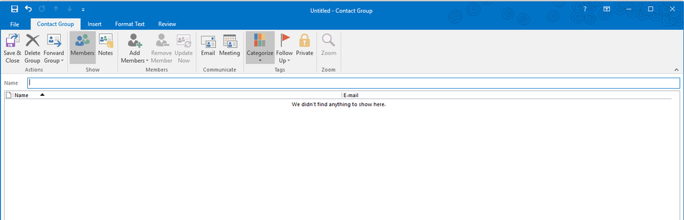 cannot create contact group in outlook 2016